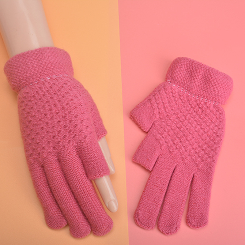 Women&#039;s Exposed Two-Finger Half-Finger Gloves Winter Cute Riding Cold-Proof Warm Five-Finger Missing Finger Men&#039;s Korean Style Student Writing