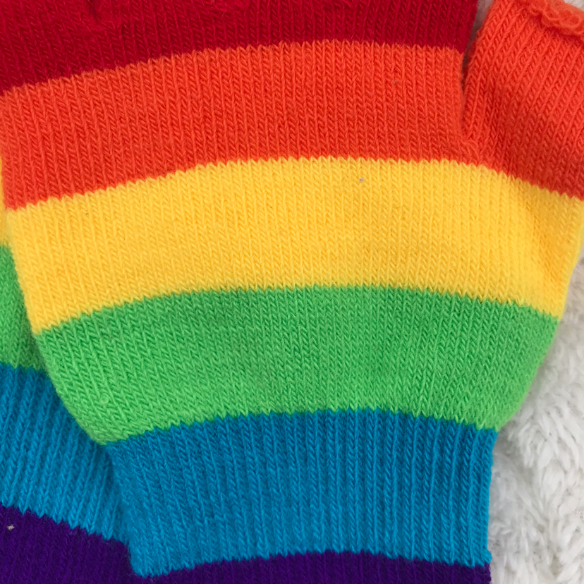 Wholesale custom rainbow multi-color stripe fashion girls with individual character half-finger gloves