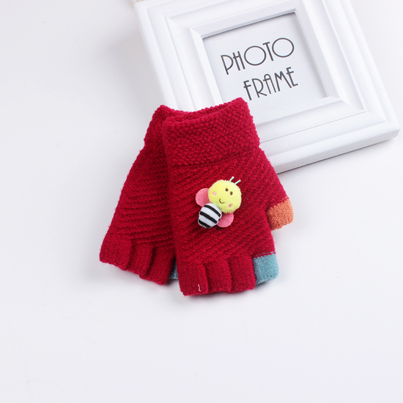 Winter children&#039;s Honeybee cute mittens new half-finger gloves wholesale manufacturers wholesale hot sale