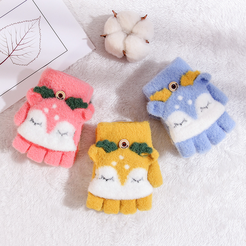 Children&#039;s Half-Finger Gloves Finger-Free Knitted Half Length Finger-Missing Flap Children&#039;s Warm Finger-Exposed Woolen Foreign Trade Gloves Wholesale