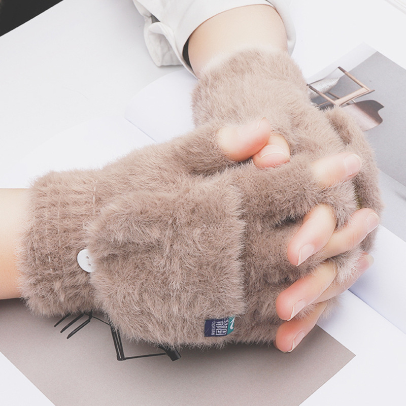 Winter Warm Student Exposed Finger Flip Gloves Outdoor Gloves Thickened Cold Protection Internet Hot Half-finger Gloves