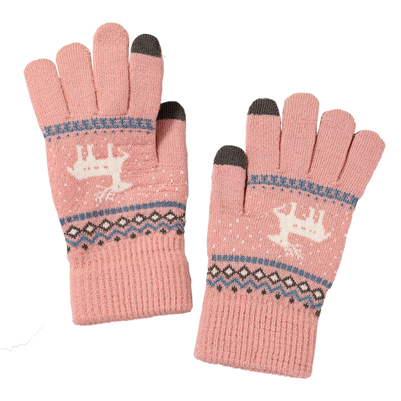 Factory Wholesale Deer Style Knitted Touch-Screen Gloves Autumn and Winter Warm with Velvet Couple Knitting Wool Gloves Delivery