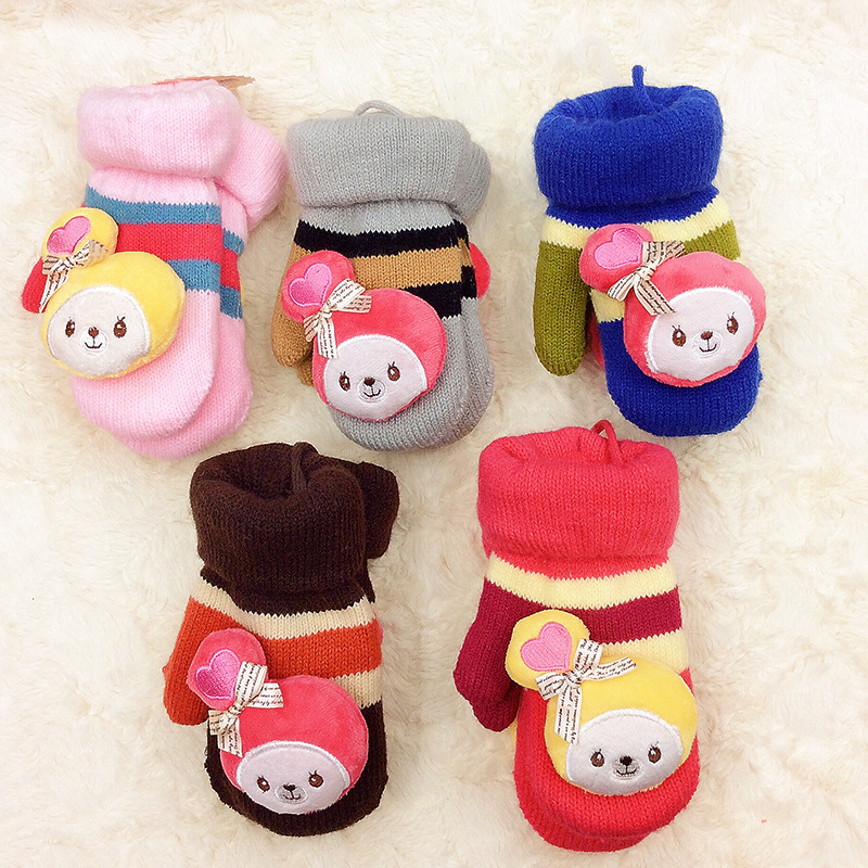 Winter Children&#039;s Knitting Wool Gloves Cute Cartoon Student Gloves Warm Thickened Knitting Magic Gloves Factory Wholesale