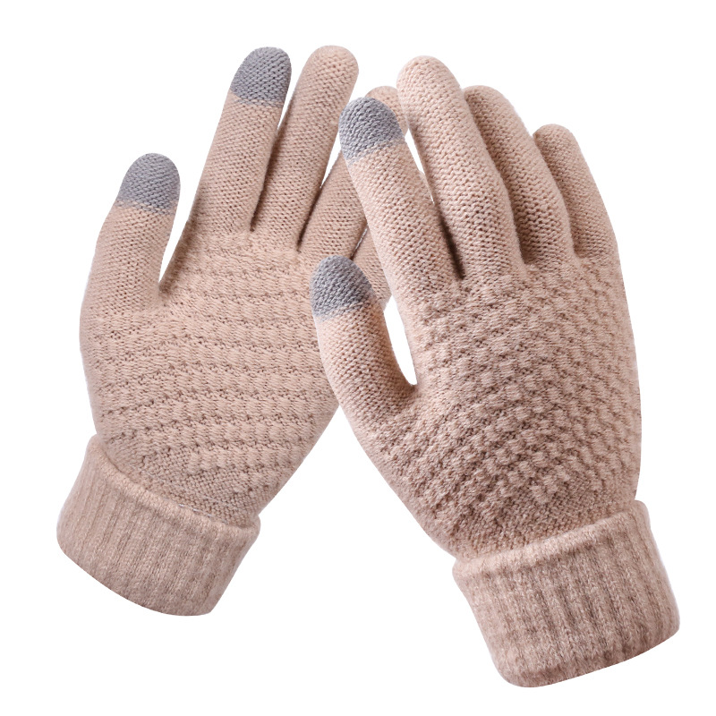 Women Winter Knitting Velvet Jacquard Thickened Non-Slip Warm Fashion Winter Gloves Factory Wholesale Knitting Gloves