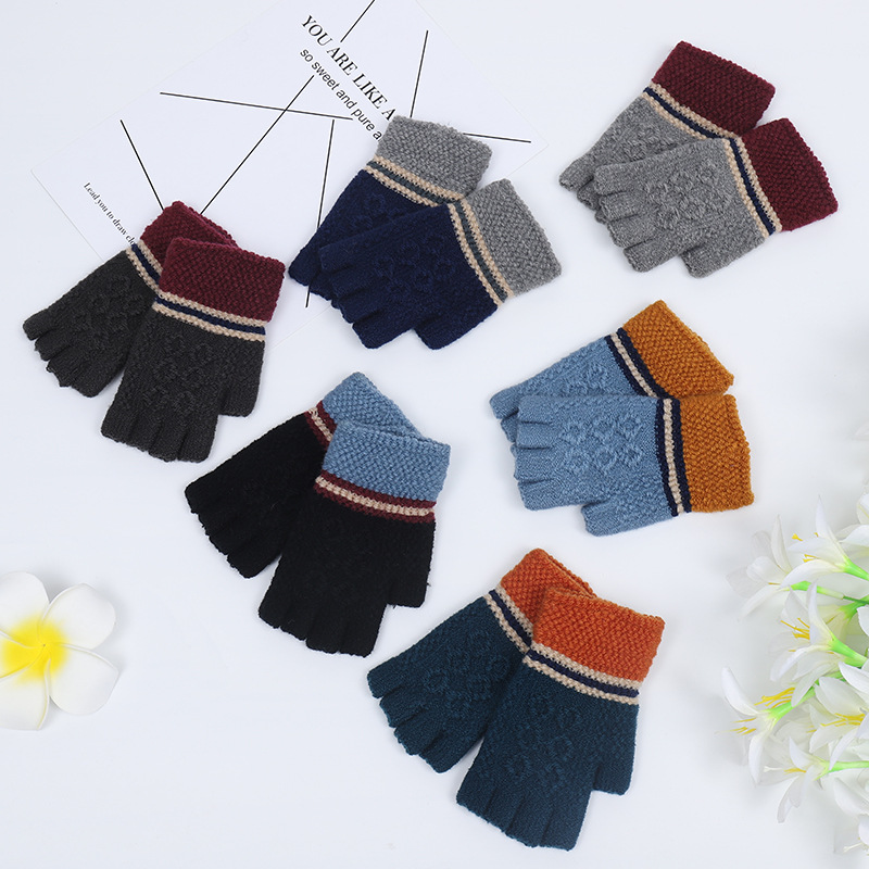 New Thickened Korean Style Men&#039;s Gloves Warm Half Finger Knitted Student Gloves Fashion Simple Cycling Knitting Wool Gloves
