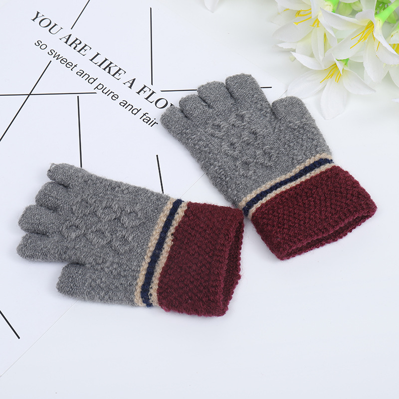 New Thickened Korean Style Men&#039;s Gloves Warm Half Finger Knitted Student Gloves Fashion Simple Cycling Knitting Wool Gloves