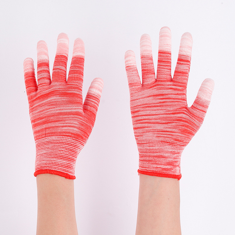 Congyou Nylon Striped Pu Coated Finger Cleanroom Gloves Practical Breathable Picking Labor Protection Gloves PU Gloves