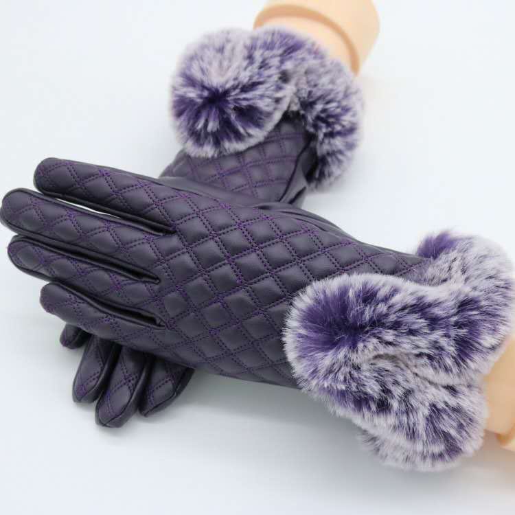 Ladies touch screen gloves winter warm plus fleece riding tram driving cold and rain MAO mouth PU gloves wholesale