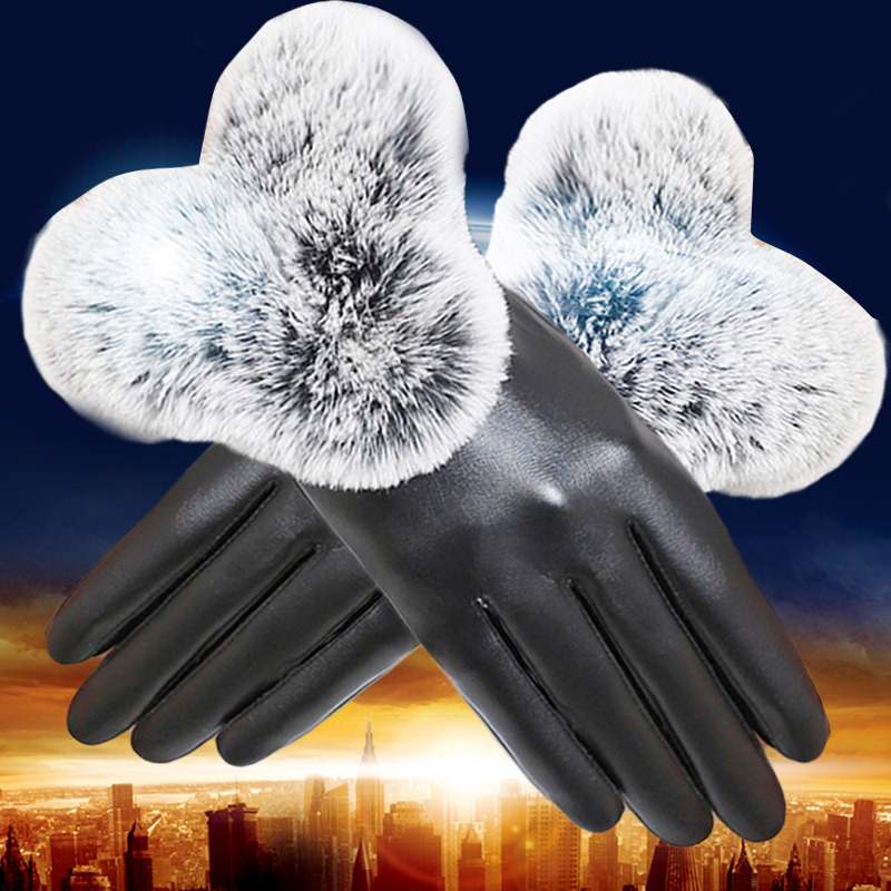 Gloves U-Shaped Imitate Rex Rabbit Fur Mouth Fashionable Warm plus Velvet Autumn and Winter Large U Leather Fur Gloves