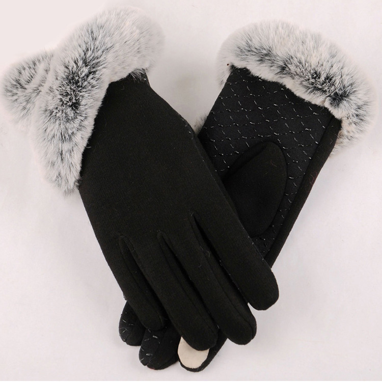 Non - fall cashmere knitting with velvet touch screen fur mouth imitation beaver rabbit fur gloves
