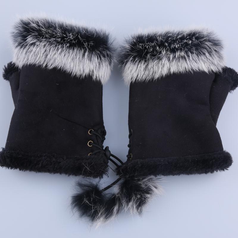Half finger Gloves black rabbit fur gloves