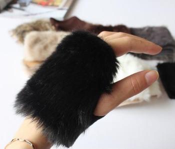 Faux fox fur gloves half finger gloves fur gloves winter warm gloves