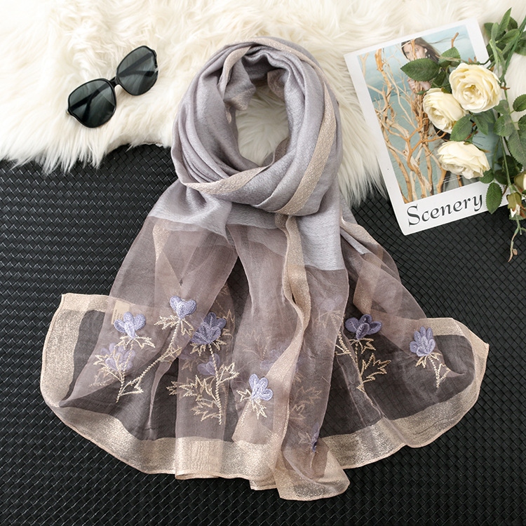 One Piece Dropshipping New Silk Wool Embroidered Scarf for Women Silk Wool Embroidered Mulberry Silk Scarf Sunscreen Shawl for Women