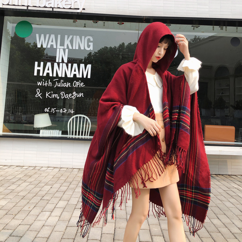 Ethnic Style Cape and Shawl Women&#039;s Cloak Hooded Thickened Warm Yunnan Tibet Travel Scarf Hooded Cloak Coat