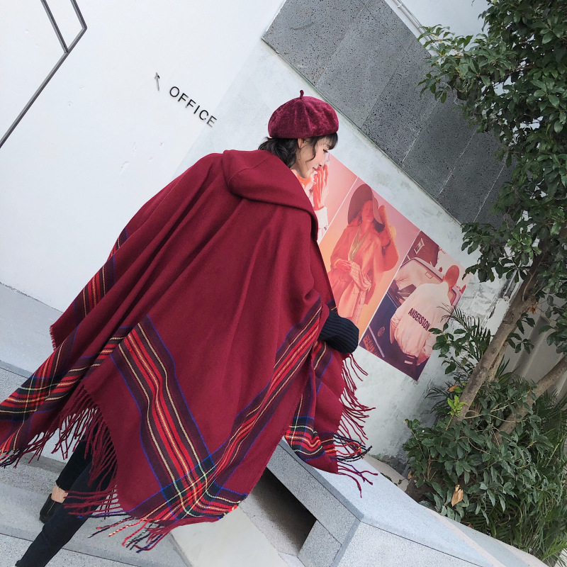 Ethnic Style Cape and Shawl Women&#039;s Cloak Hooded Thickened Warm Yunnan Tibet Travel Scarf Hooded Cloak Coat