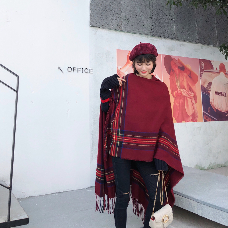 Ethnic Style Cape and Shawl Women&#039;s Cloak Hooded Thickened Warm Yunnan Tibet Travel Scarf Hooded Cloak Coat
