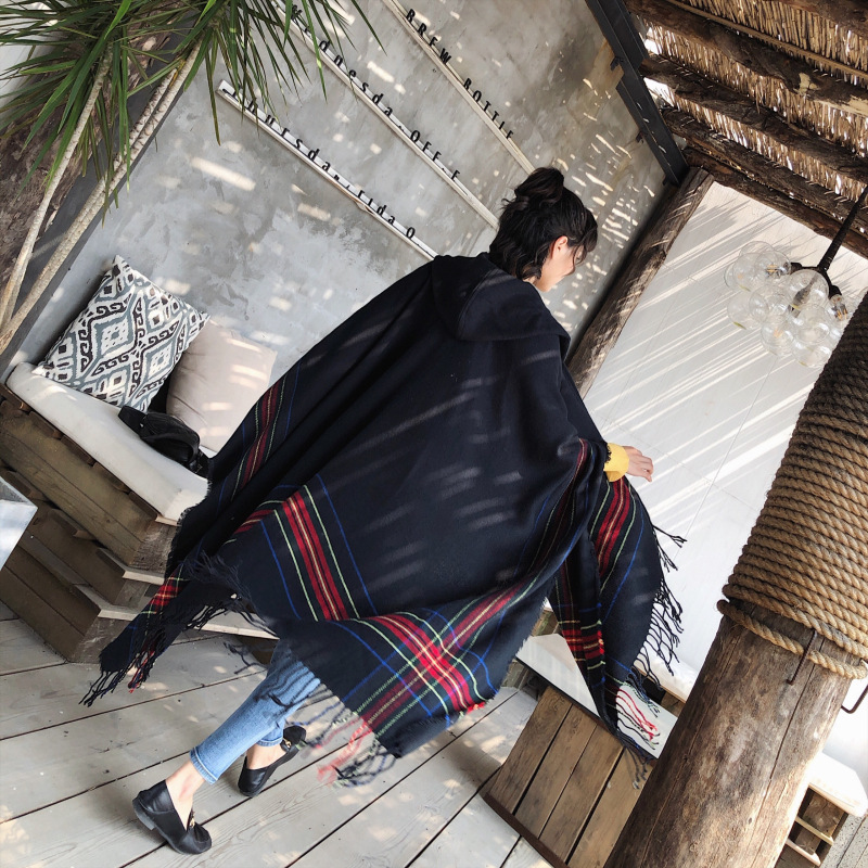 Ethnic Style Cape and Shawl Women&#039;s Cloak Hooded Thickened Warm Yunnan Tibet Travel Scarf Hooded Cloak Coat