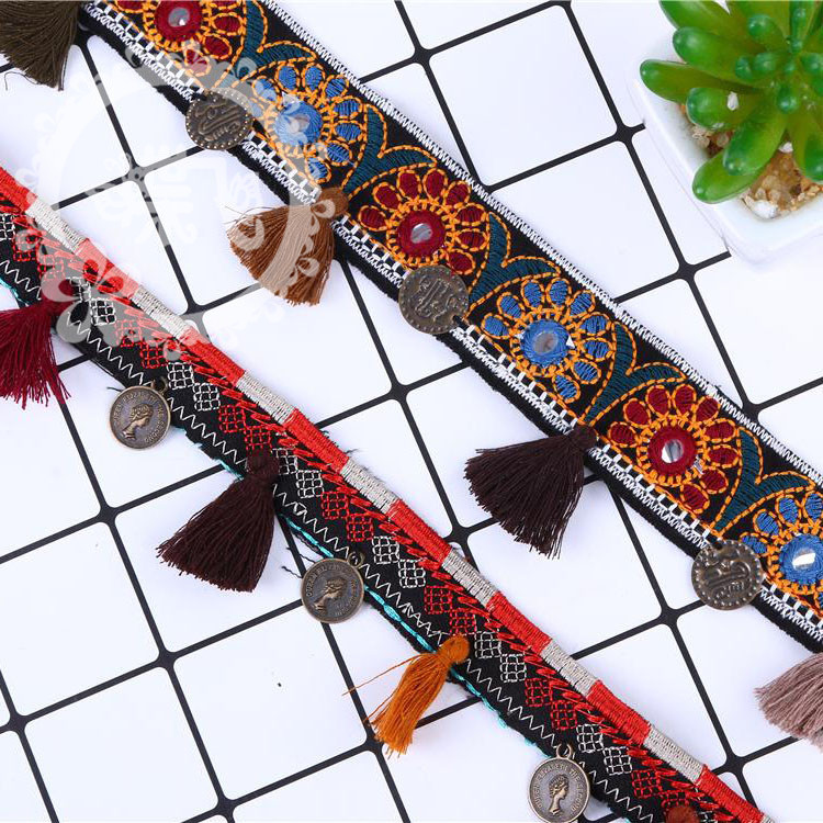 Products in Stock New Ethnic Beaded Ribbon Tassel DIY Clothing Scarf Luggage Home Textile Accessories Factory Direct Sales