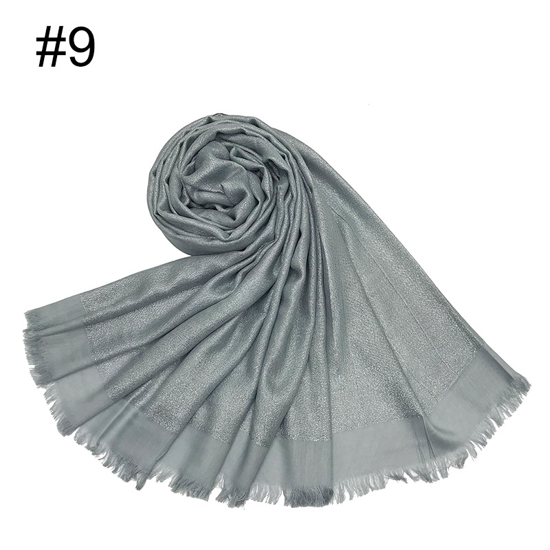 Cross-Border International Station Artificial Cotton Satin Solid Color Silver Silk Double-Layer Fringe Women&#039;s Scarf Ethnic Handbag Headscarf One Piece Dropshipping