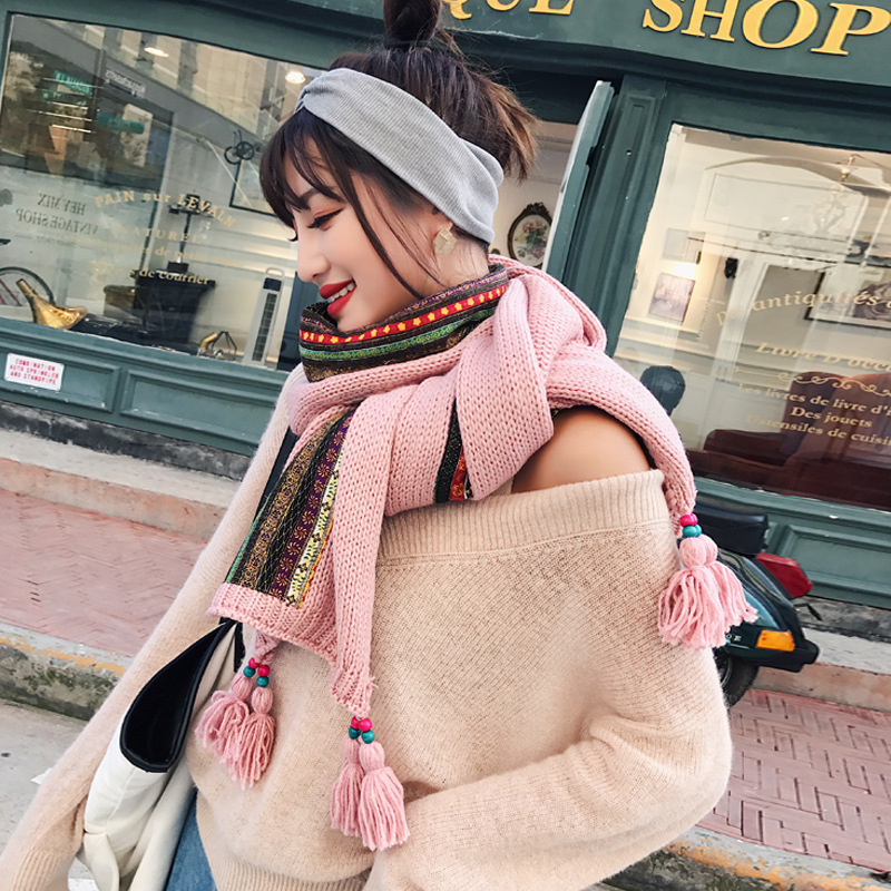 Autumn and Winter Ethnic Style Long Knitted Wool Scarf Women&#039;s Dual-Use Talma Lengthen to Keep Warm Scarf One Piece Dropshipping