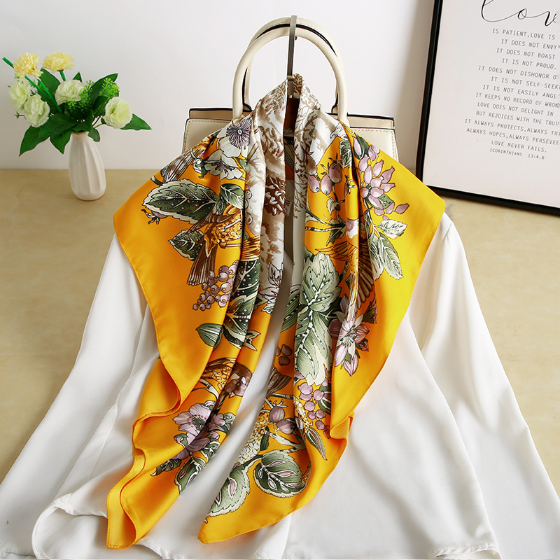 Spring and Summer New Ethnic Style Floral Scarf Curling Decorative Twill Large Kerchief Sun-Proof Shawl Factory Direct Sales