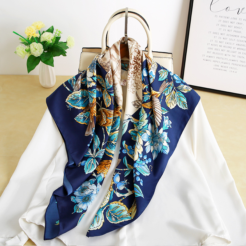 Spring and Summer New Ethnic Style Floral Scarf Curling Decorative Twill Large Kerchief Sun-Proof Shawl Factory Direct Sales