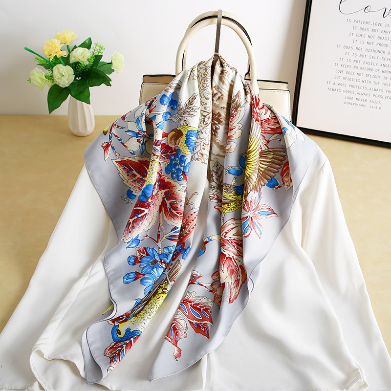 Spring and Summer New Ethnic Style Floral Scarf Curling Decorative Twill Large Kerchief Sun-Proof Shawl Factory Direct Sales