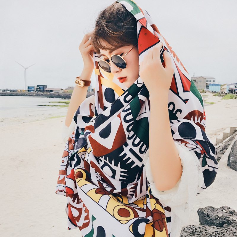 2018 Spring, Autumn and Winter New Cotton Printed Women&#039;s Scarf Ethnic Style Large Air Conditioning Sunscreen Shawl Women&#039;s Scarf Gauze Scarf