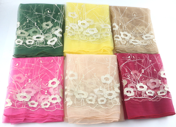 Yiwu Ethnic Style Scarf Wholesale Muslim Embroidered Scarf for Hui People Veil Bridal Wedding Shawl Translucent