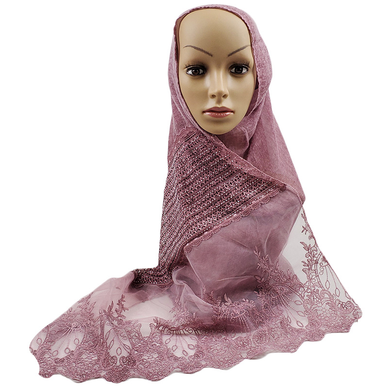 Amazon Hot Hot Sale in Europe and America Style Tr Cotton and Linen Lace Rhinestone Scarf Wholesale
