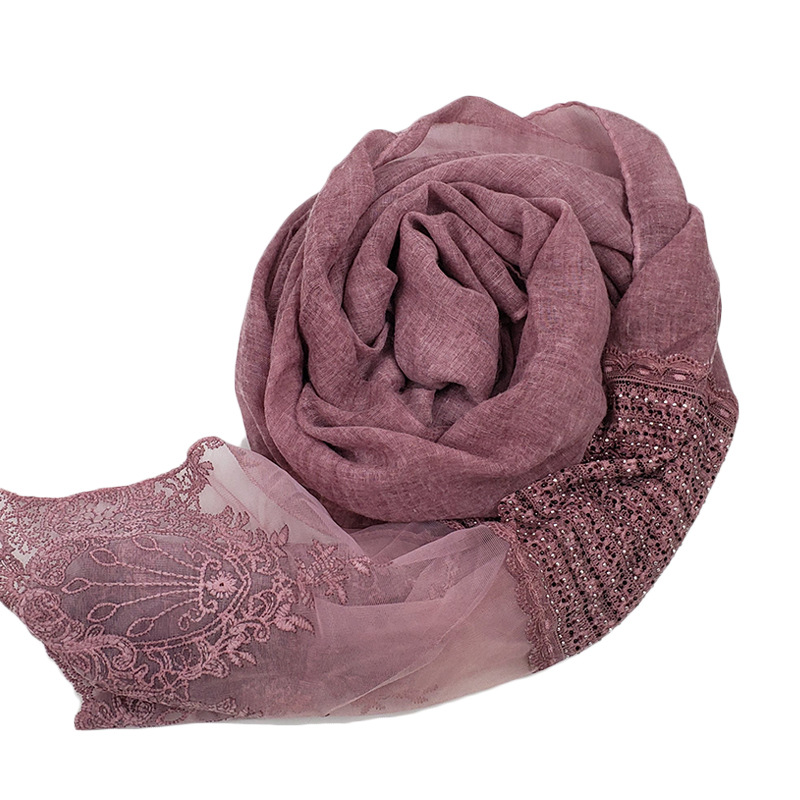 Amazon Hot Hot Sale in Europe and America Style Tr Cotton and Linen Lace Rhinestone Scarf Wholesale