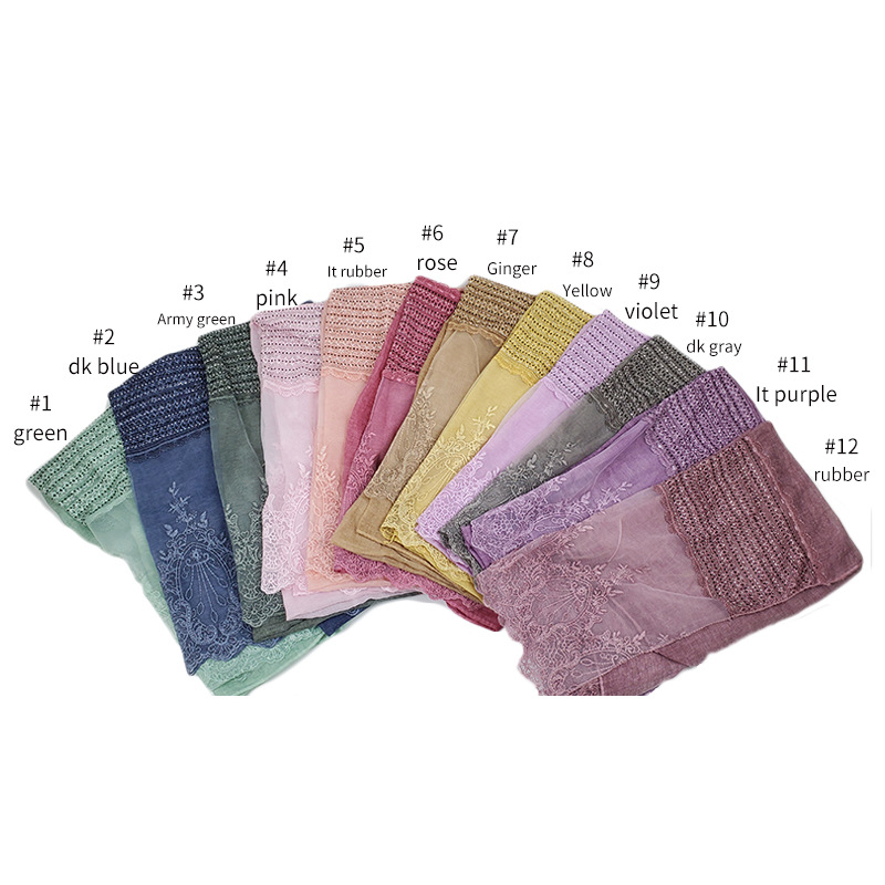Amazon Hot Hot Sale in Europe and America Style Tr Cotton and Linen Lace Rhinestone Scarf Wholesale