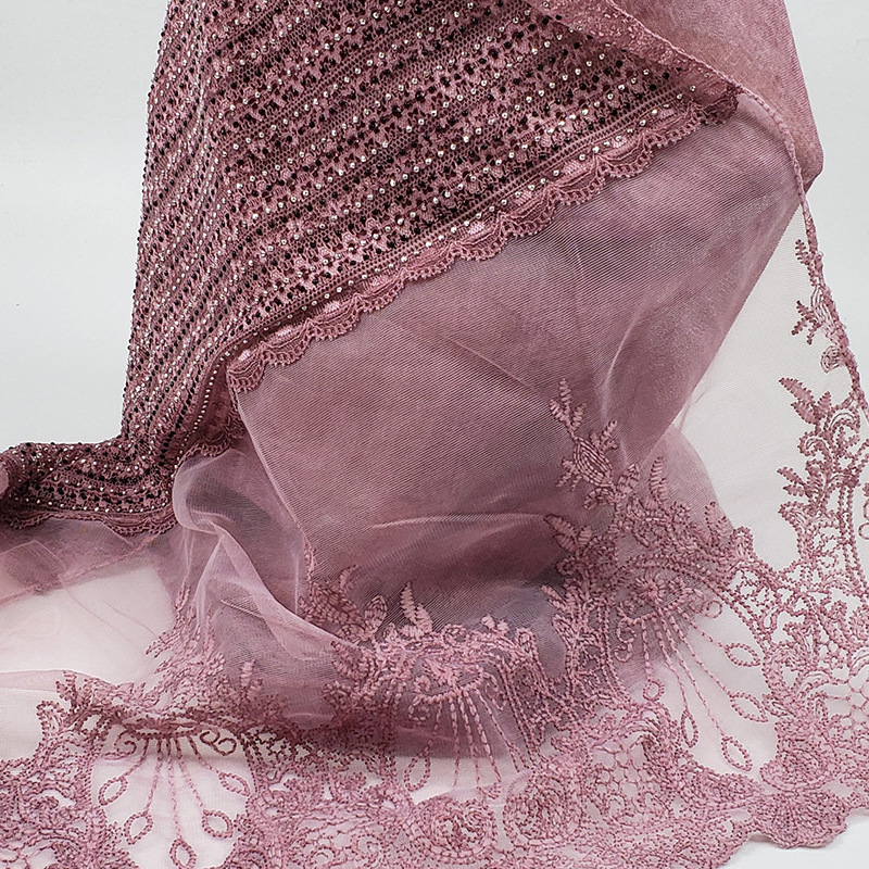 Amazon Hot Hot Sale in Europe and America Style Tr Cotton and Linen Lace Rhinestone Scarf Wholesale
