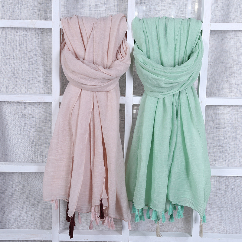 Solid-Colored Sun Protection Fresh Polyester Cotton Tr Beach Towel All-Match Sunscreen Shawl Scarf for Women Muslim Kerchief