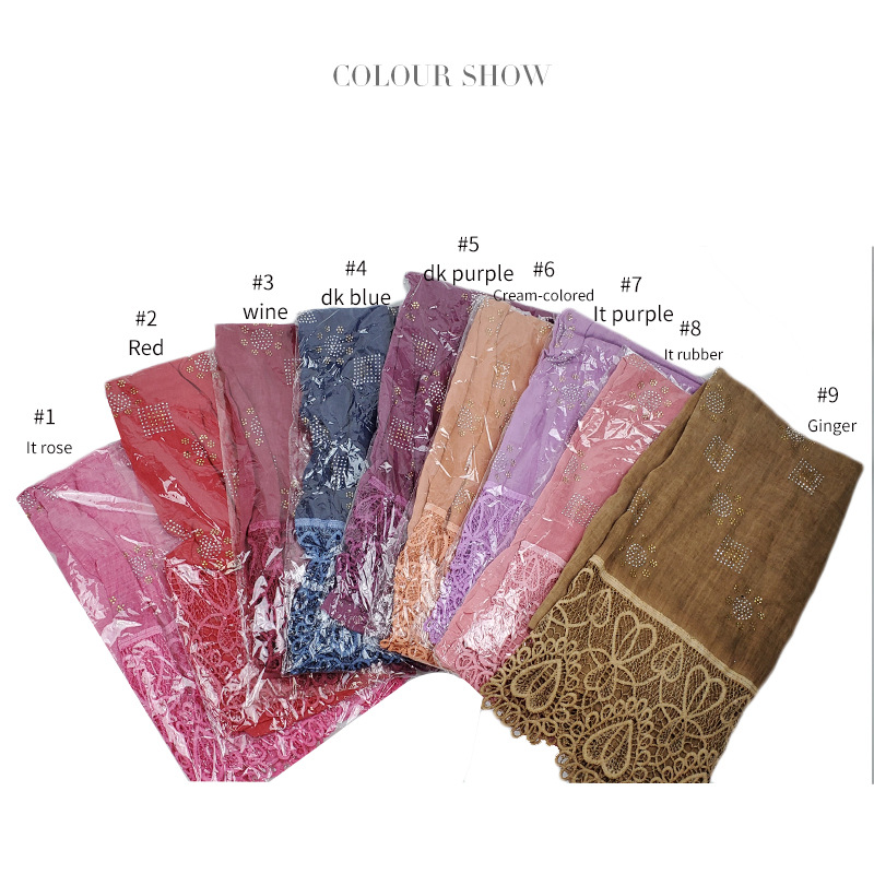 Amazon Hot Muslim Lace Tr Rhinestone Cross-Market Fashion Korean Shawl Baotou Scarf