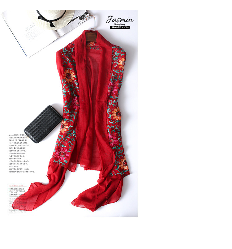 Beach Shawl All-Cotton Kerchief Solid Color Embroidery Embroidery Cotton and Linen Scarf Spring and Autumn Shawl Tr Cotton