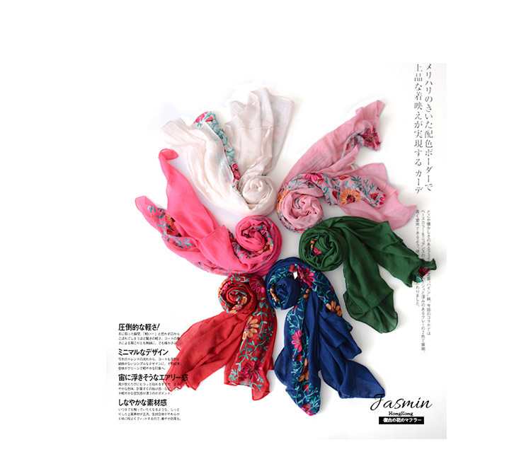 Beach Shawl All-Cotton Kerchief Solid Color Embroidery Embroidery Cotton and Linen Scarf Spring and Autumn Shawl Tr Cotton