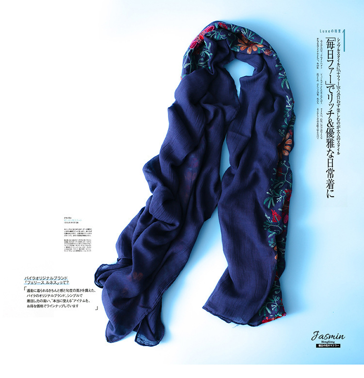 Beach Shawl All-Cotton Kerchief Solid Color Embroidery Embroidery Cotton and Linen Scarf Spring and Autumn Shawl Tr Cotton