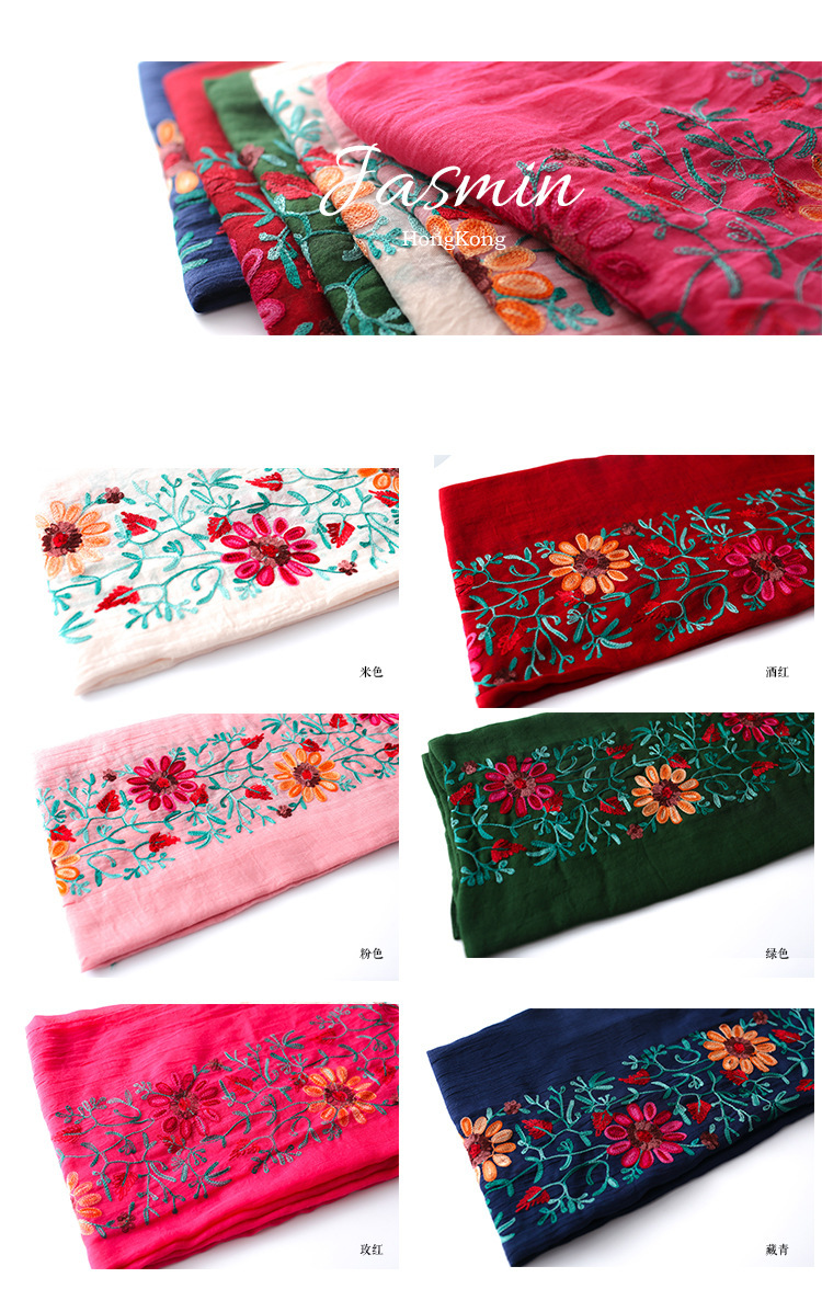 Beach Shawl All-Cotton Kerchief Solid Color Embroidery Embroidery Cotton and Linen Scarf Spring and Autumn Shawl Tr Cotton