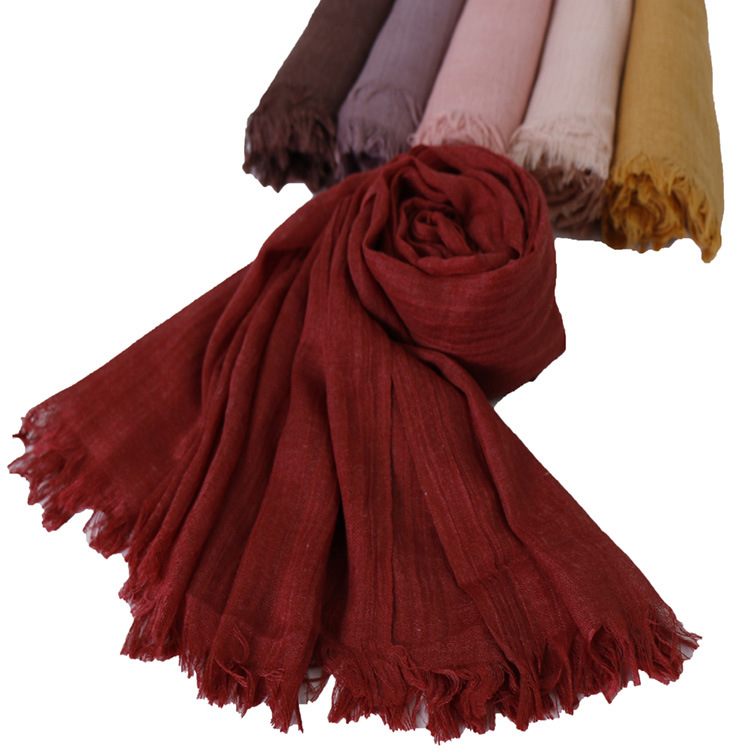 2021 New Cotton and Linen Women Burrs Scarf Factory Supply Solid Color Tr Cotton Korean Scarf Vs130 TR Scarf