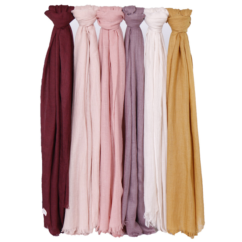 2021 New Cotton and Linen Women Burrs Scarf Factory Supply Solid Color Tr Cotton Korean Scarf Vs130 TR Scarf