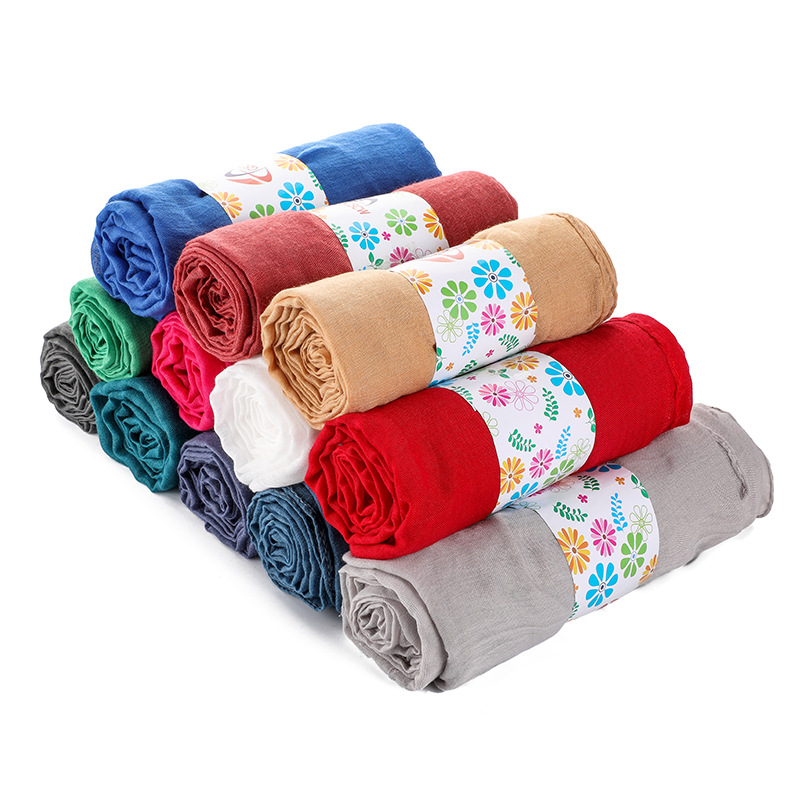 New Tr Cotton and Linen Scarf Women&#039;s Ethnic Style Scarf Shawl Gift Stall Hot Sale Monochrome All-Match Scarf Wholesale