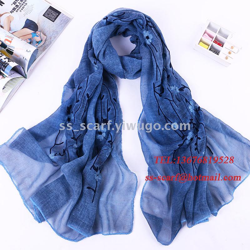 70% Polyester 30% Viscose Embroidery Flower Scarf Floral Shawl Plant tippet head scarf Chinese style have stock