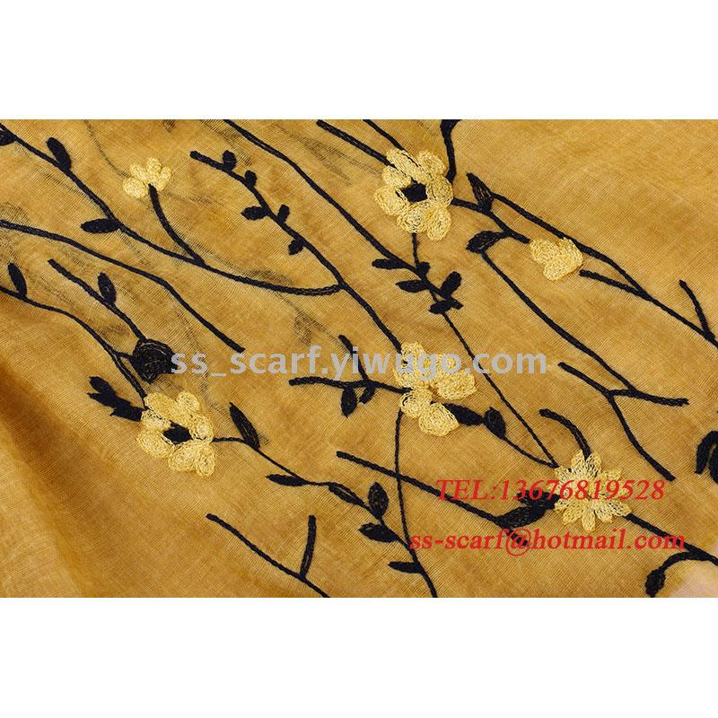 70% Polyester 30% Viscose Embroidery Flower Scarf Floral Shawl Plant tippet head scarf Chinese style have stock