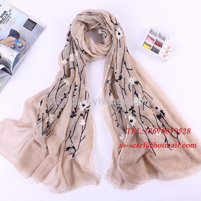 70% Polyester 30% Viscose Embroidery Flower Scarf Floral Shawl Plant tippet head scarf Chinese style have stock