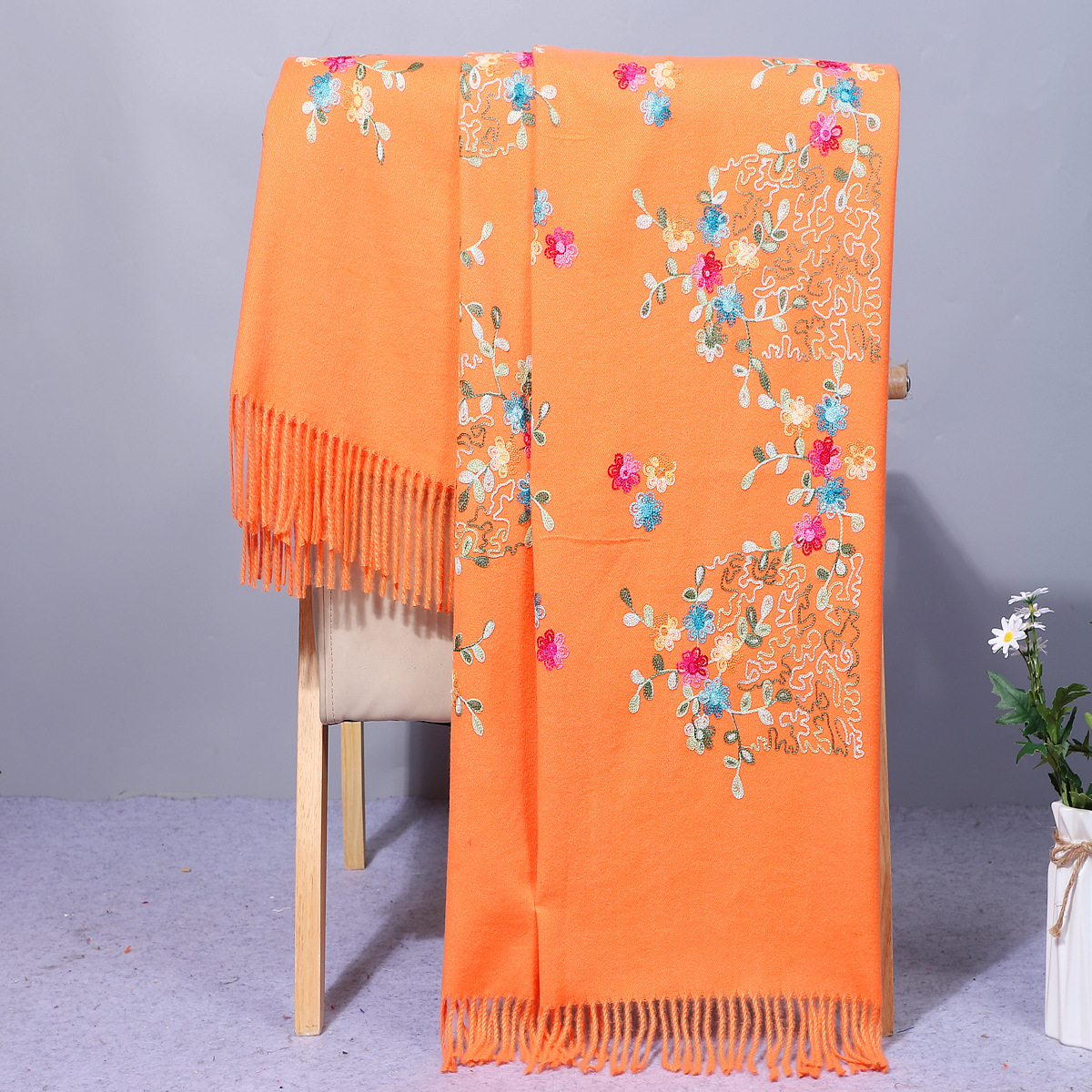 Nepal Style Embroidery Embroidery Cashmere Scarf Shawl Travel Photo Versatile Knitted Thickened Warm Embroidery Scarf