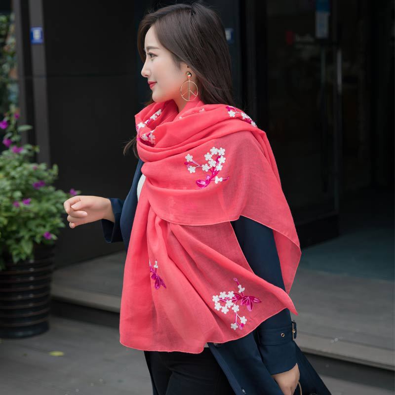 New Scarf Women&#039;s Ethnic Style Long Embroidery Flower Sunscreen Shawl Dual-Use Korean Style Scarf Embroidery Scarf