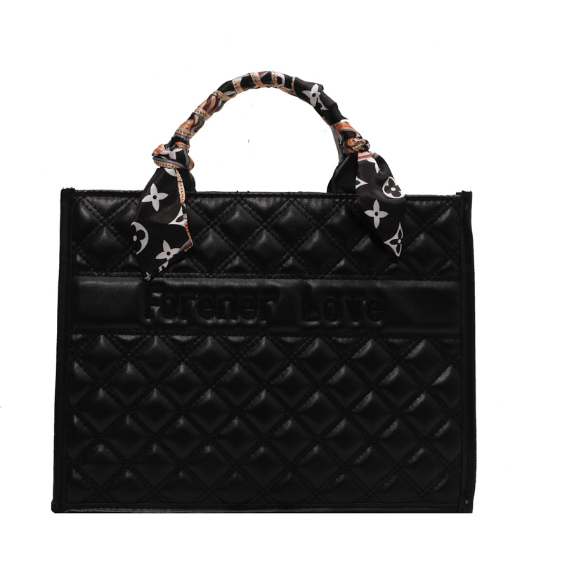 European and American Large Capacity Handbag Bag for Women 2021 Summer New Stylish Good Texture Rhombic Embroidery Thread Silk Scarf Tote Bag