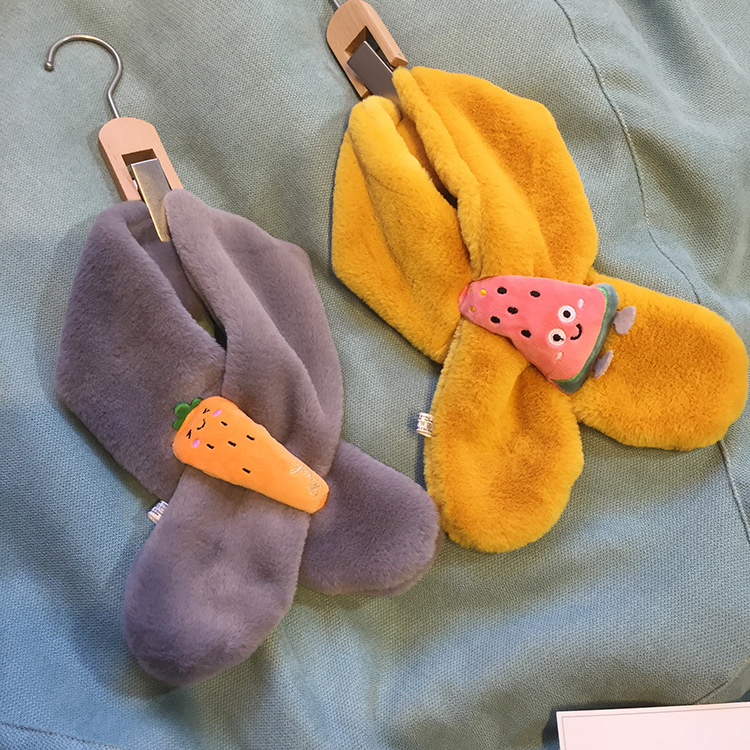 Factory Direct Sales Children&#039;s Scarf Autumn and Winter 800G Small Rabbit Fur Thickened Fruit Embroidery Baby Scarf Children&#039;s Neckerchief