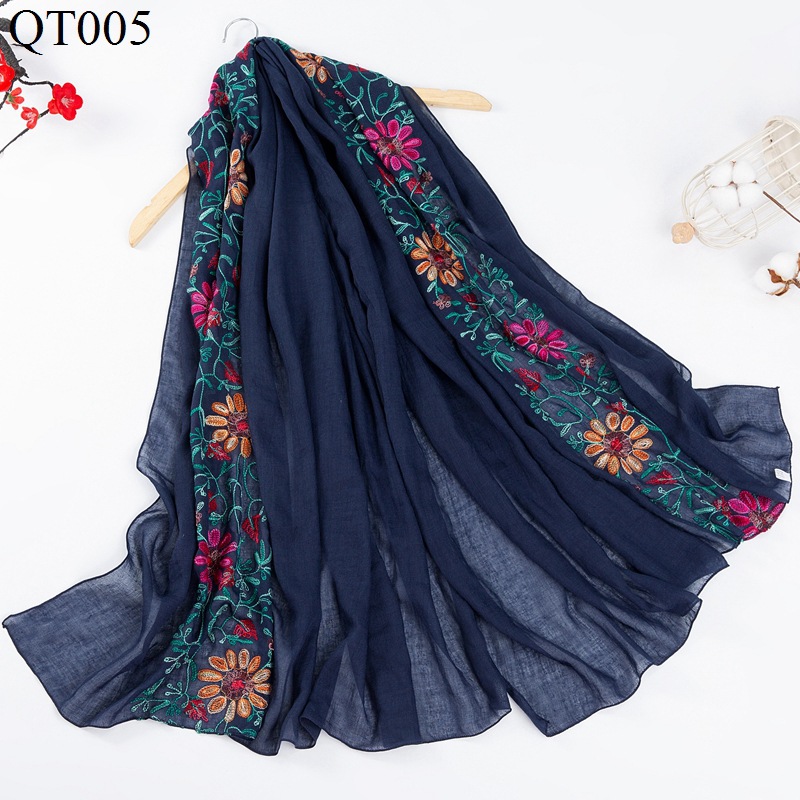 Scarf Women&#039;s Fashion Cotton Vintage Travel Shawl Flower Embroidery Cotton and Linen Scarf Wholesale Embroidery Scarf